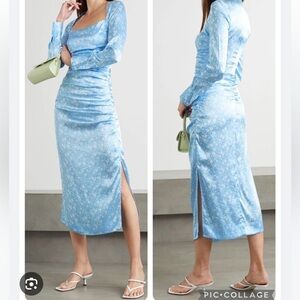 Ganni Light Blue Satin Midi Dress